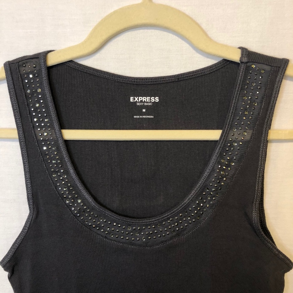 Express Sexy Basic Ribbed Rhinestone Tank Top - M - Picture 6 of 13